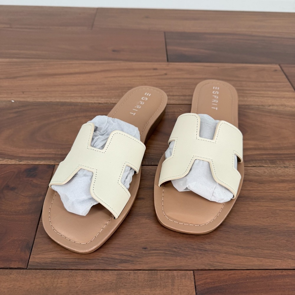Esprit‎ Sandals Womens Size 7.5 M Off White Leather Leona Slide Casual Slip On